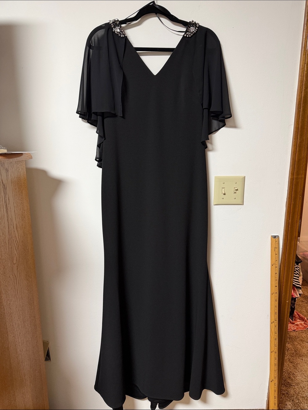 Jessica Howard Black V-Neck Maxi Dress with Beaded Shoulders